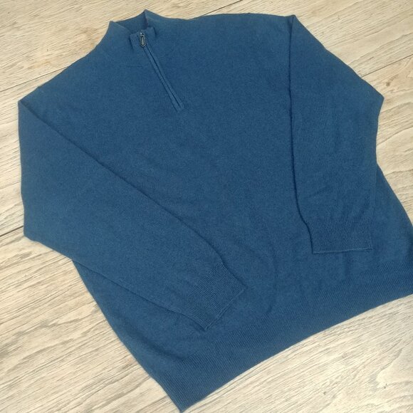 Jos A Bank Mens XL 100% cashmere blue quarter zip sweater Traveler's Collection - Picture 1 of 14